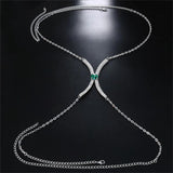 Mtcytea New Fashion Green Gem Chest Bracket Bras Chain Body Jewelry For Women Rhinestone Body Chain Bra Harness Lingerie Festival Gift