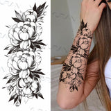 Sexy Black Flower Butterfly Temporary Tattoos For Women Thigh Men Fake Moon Rose Compass Fake Tatoos Forearm Tattoo Stickers