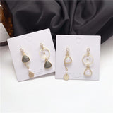 New vintage fantasy resin geometric asymmetrical pearl stud earrings, Korean long tasselled women's earrings new jewelry