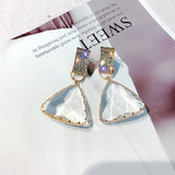 New Fashion 925 Silver Needle Luxury Triangle Design Big Crystal Earrings For Women Female Korean Party Jewelry