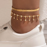 Boho Anklet Foot Chain Summer Bracelet Tassel Star Crystal Pendant Charm Anklet Sandals Barefoot Beach Foot Bridal Jewelry J022