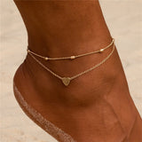 Mtcytea Two Layers Chain Heart Style Gold/Silver Color Anklets For Women Bracelets Summer Barefoot Sandals Jewelry On Foot Leg