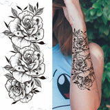 Sexy Black Flower Butterfly Temporary Tattoos For Women Thigh Men Fake Moon Rose Compass Fake Tatoos Forearm Tattoo Stickers