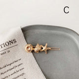 Fashion Golden Metal Shell Hollow Starfish Conch Pearl Hair Grip Hairpin Hair Ornament Hair Styling Accessories for Women