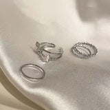 5pcs Korean Simple Design Wavy Ring Set For Women Personality Temperament Mini Pearl Elegant Lovely Circle Ring Gold Color