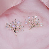 Ins Hot Sale Fashion Transparent Crystal Tree Leaf Earring for Girl 14K Real Gold AAA Zirconia Stud Earring Bijoux Pendant Gift