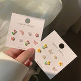 Wholesale Korean Cute Colorful Flower Butterfly Stud Earrings For Women Girls Sweet Weekly Daliy Oorbellen Jewelry