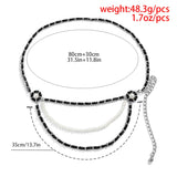 Mtcytea Trendy Elegant Simulated Pearls Belly Chains for Waist Women Jewelry Black Leather Temperament Body Chain Retro Accessories