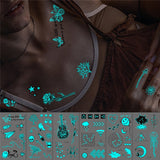 Blue Luminous Tattoo Sticker Luminous Waterproof Sexy Temporary Tattoo Chest Fake Tattoo