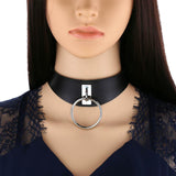 Mtcytea Harajuku PU Leather Choker Necklace For Women Statement Gothic Punk Rock Metal Round Necklaces Sexy Anime Party Jewelry