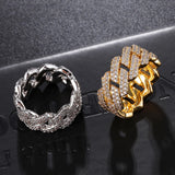 Hip Hop Iced Out Bling Charm Cuban Prong Ring Mens Gold Color Cubic Zirconia Ring For Men Women Jewelry