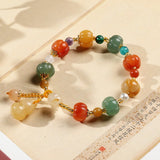 Ruifan New Natural Gold Jade Pumpkin Beads Beaded Bracelets for Women Lady Gourd Pendant Bracelet female Fine Jewelry YBR595