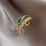 Korea's New Retro Green Double-layer Ring Fashion Simple Versatile Open Ring Elegant Ladies' Jewelry