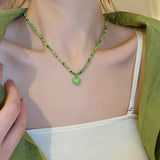 Summer Green Necklace Handmade Beaded Clavicle Chain Choker Light Luxury Design Necklace Accessories