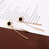 Fashion Round Roman Numerals Tassel Circle Stud Earring Rose Color Stainless Steel Women Party Gift