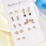 New Fashion Women 9pair/set Flower Pearl Alloy Ear Earring Cute Crystal Wedding Jewelry Gifts For Girl korean fashion