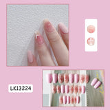 Mtcytea 24Pcs/Box Sweet Short Round/Square Head False Nail Art Full Cover Detachable Artificial Fake Nails Ballerina Press on Nails Tips