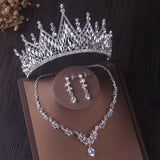 Gorgeous Silver Color Crystal Bridal Jewelry Sets Fashion Tiaras Crown Earrings Choker Necklace Women Wedding Dress Jewelry Set