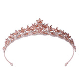 Mtcytea Hot Sale Crowns Simple Leaves Rose Gold Red Blue Tiaras Headdress Crystal Wedding Bride de Noiva Headband Festival Hair Jewelry