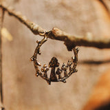 Ancient gold Color Tree Branch Hoop Earrings Carved Ancient Metal Mushroom Tribal Drop Dangle Earrings for Women Jewelry