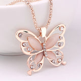 Mtcytea New Fashion Flawless Women Lady Necklace Choker Pendent Rose Gold Opal Butterfly Pendant Exquisite Necklace Sweater Chain