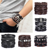 Mtcytea Men Bracelets Vintage Multilayer Leather Braid Bracelets Bangles Star Leaf Owl Handmade Rope Wrap Bracelets Male Gift Jewlery