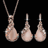 3pcs/set Jewelry Sets Women Elegant Waterdrop Rhinestone Pendant Necklace Hook Earrings Jewelry Set