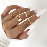 Bohemian Wave Flower Rings Set For Women Vintage Geometric Pearl Butterfly Metal Chain Knuckle Rings Trendy Jewelry Gift