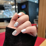 Mtcytea 24PCS/box Fashionable Blue and Graffiti Pattern Wearable Fake Nails press on Short oval Head Lady Full Cover Finished Fingernail