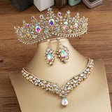 Gorgeous Crystal AB Bridal Jewelry Sets Fashion Tiaras Earrings Necklaces Set for Women Wedding Dress Crown Jewelry Set