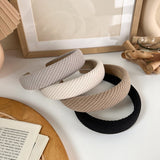 Korean Retro Autumn Winter Dark Striped Knitting Hairband For Women Warmer Color Temperament Headbands Ladies Hair Accessories