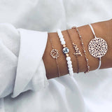 Boho Geometric Bracelet & Bangle Sets For Women Vintage Star Map Hand Heart charm Beads Chains Fashion Jewelry Accessories