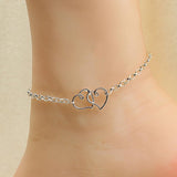 Women's Double Love Heart Chain Beach Sandal Ankle Bracelet Anklet Foot Jewelry