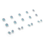 24Pcs/box Manicure Piece Blue Smudged Short Nail Piece Fake Nail Finished Detachable Nail Sticker Nail Decoration Accessories