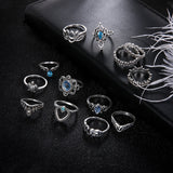 Mtcytea 13pcs/Set Boho Midi Knuckle Female Rings Set For Women crystal Heart Lotus Tortoise Finger Ring Party Wedding Jewelry Gift