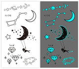 Blue Luminous Tattoo Sticker Women Arm Face Glowing Tattoo Body Art Tattoo Snake Butterfly Electric Syllable Party Tattoo New