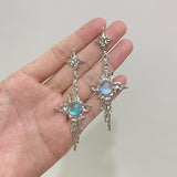 Irregular Liquid Metal Cross Moonstone Dangle Earrings Young Girl Trend Metal Cross Moonstone Drops Earrings Jewelry Wholesale