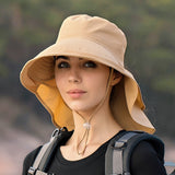 New Women Wide Large Brim Shawl Bucket Hat Summer Outdoor Fishing Hiking UV Anti Neck Protection Sun Cap Ladies Hats Bonnet