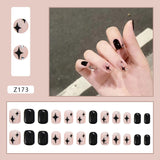 Mtcytea  24Pcs Fashion Short Round Head Fake press on Nail Cute MilkTea Color Shiny Gold Foil Blooming Gradient artificial nail with glue