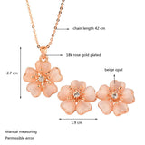 SINLEERY Charm Opal Stone Plum Flower Necklace Earrings Jewelry Sets For Women Wedding Party Rose Gold Color Jewelry ZD1 SSP