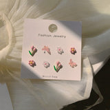 Wholesale Korean Cute Colorful Flower Butterfly Stud Earrings For Women Girls Sweet Weekly Daliy Oorbellen Jewelry