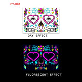 Face Tattoo Sticker Day of the Dead Funny Temporary Neon Face Sticker for Festival Masquerade Party Makeup