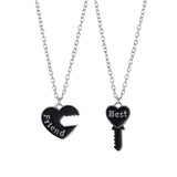 2 Piece Set  Necklace Metal Couple Pendant Necklace Collar Best Friend Bff Friendship Fashion Gift Jewelry Wholesale