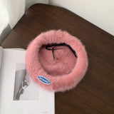 K216 Women's Winter Hats Korean Rabbit Fur Berets Female Wild Casual Wild  Painter Hats Female Tide British Ins Octagonal Hat