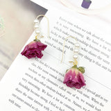 Mtcytea Women Natural Dried Flower Earrings Imitation Colors Rose Drop Earring Party Real Dry Flower Jewelry