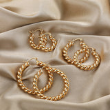 New Fashion Rope Woven Twist Metal Hoop Earrings for Woman Gold Color Large Round Circle Chunky Earring Femme  rend