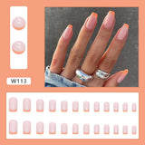 Mtcytea 24Pcs/Set Fake Nails With Glue Full Cover Nail Tips Press On Med Nails DIY Manicure Oval Head False Nails Pink Almond Artificial