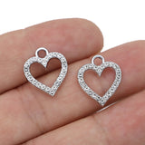 10Pcs Silver Plated Pink Crystal Heart Charm Pendant for Jewelry Making Earrings Bracelet Necklace Accessories DIY Findings