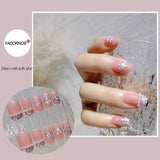 Mtcytea 24pcs Press On Nails Set Pink Ballet Nails Long Paragraph Fake Nail White Floral Finished Nail  Tips For Nails Free Shipping