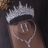 Gorgeous Silver Color Crystal Bridal Jewelry Sets Fashion Tiaras Crown Earrings Choker Necklace Women Wedding Dress Jewelry Set